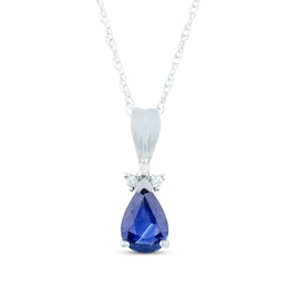 Pear-Shaped Blue Sapphire & Diamond Accent Necklace 10K White Gold 18&quot;