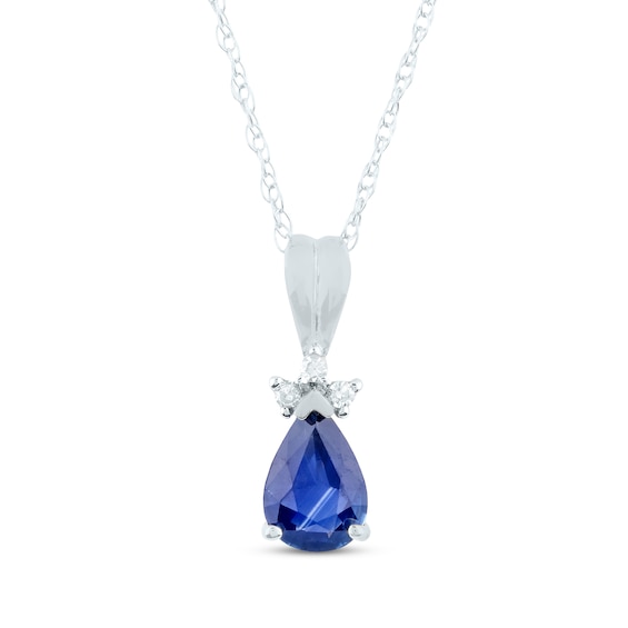 Pear-Shaped Blue Sapphire & Diamond Accent Necklace 10K White Gold 18"