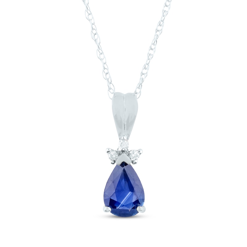 Main Image 1 of Pear-Shaped Blue Sapphire & Diamond Accent Necklace 10K White Gold 18&quot;