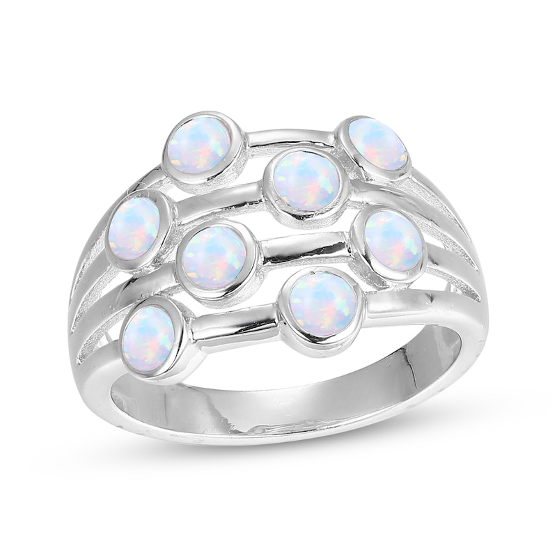 Main Image 1 of Lab-Created Opal Four-Row Ring Sterling Silver