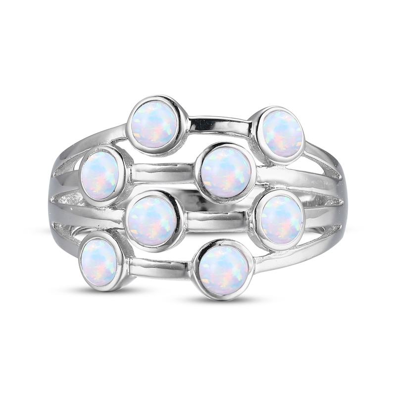 Main Image 3 of Lab-Created Opal Four-Row Ring Sterling Silver