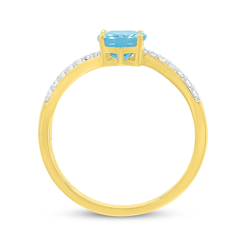 Main Image 3 of Oval-Cut Swiss Blue Topaz & Diamond Bypass Ring 1/10 ct tw 10K Yellow Gold