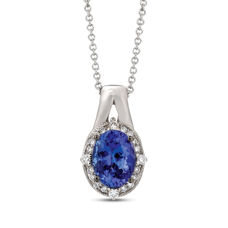 Le Vian Oval-Cut Tanzanite Halo Necklace 1/10 ct tw 14K Vanilla Gold 18.19"