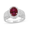 Thumbnail Image 1 of Oval-Cut Lab-Created Ruby & White Lab-Created Sapphire Halo Ring Sterling Silver