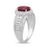 Thumbnail Image 2 of Oval-Cut Lab-Created Ruby & White Lab-Created Sapphire Halo Ring Sterling Silver