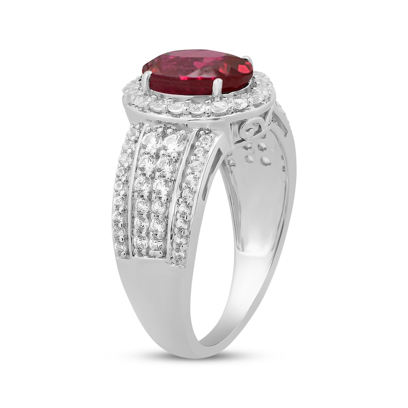 Main Image 2 of Oval-Cut Lab-Created Ruby & White Lab-Created Sapphire Halo Ring Sterling Silver