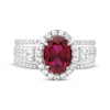 Thumbnail Image 3 of Oval-Cut Lab-Created Ruby & White Lab-Created Sapphire Halo Ring Sterling Silver