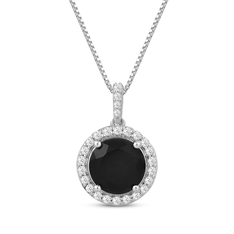 Main Image 1 of Round-Cut Black Onyx & White Lab-Created Sapphire Halo Necklace Sterling Silver 18&quot;