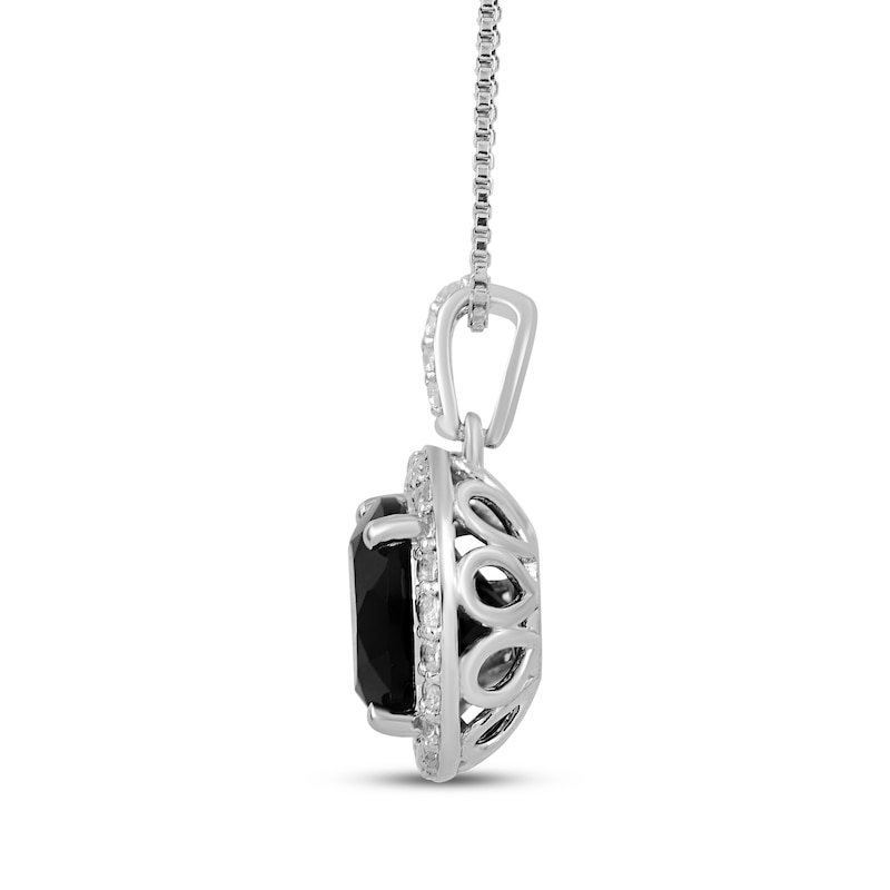 Main Image 2 of Round-Cut Black Onyx & White Lab-Created Sapphire Halo Necklace Sterling Silver 18&quot;