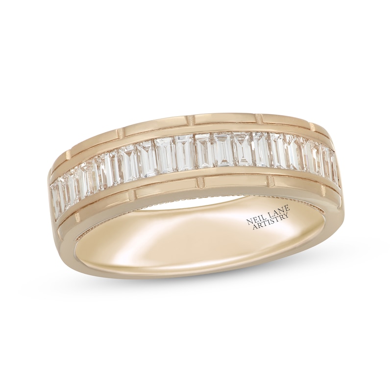 Main Image 1 of Men's Neil Lane Artistry Baguette-Cut Lab-Created Diamond Wedding Band 1 ct tw 14K Yellow Gold