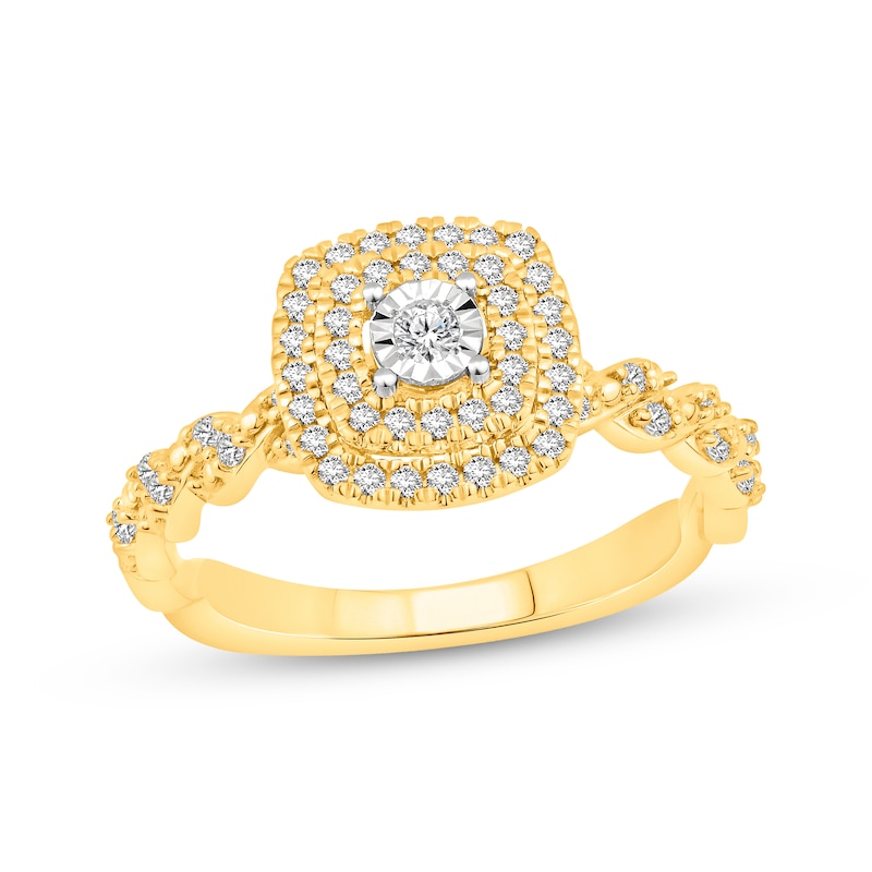 Round-Cut Diamond Double Cushion Halo Engagement Ring 1/3 ct tw 10K Yellow Gold