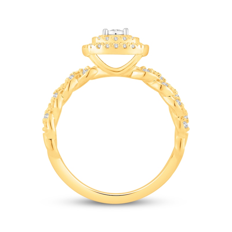 Round-Cut Diamond Double Cushion Halo Engagement Ring 1/3 ct tw 10K Yellow Gold