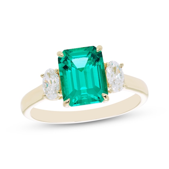 Emerald-Cut Lab-Created Emerald & Oval-Cut Lab-Created Diamond Ring 1/2 ct tw 14K Yellow Gold