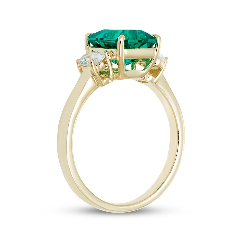 Emerald-Cut Lab-Created Emerald & Oval-Cut Lab-Created Diamond Ring 1/2 ct tw 14K Yellow Gold