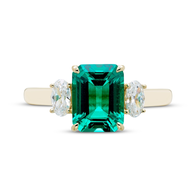 Emerald-Cut Lab-Created Emerald & Oval-Cut Lab-Created Diamond Ring 1/2 ct tw 14K Yellow Gold