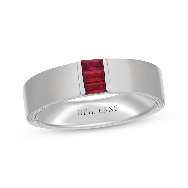 Main Image 1 of Neil Lane Men's Baguette-Cut Natural Ruby Wedding Band 14K White Gold