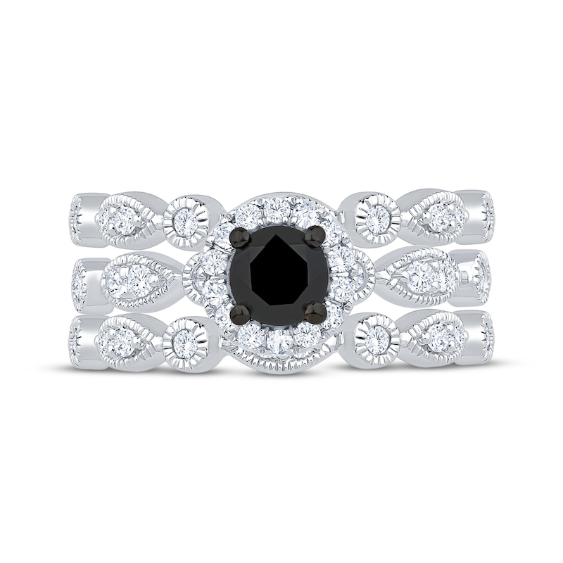 Round-Cut Black & White Diamond Bridal Set 7/8 ct tw 14K White Gold