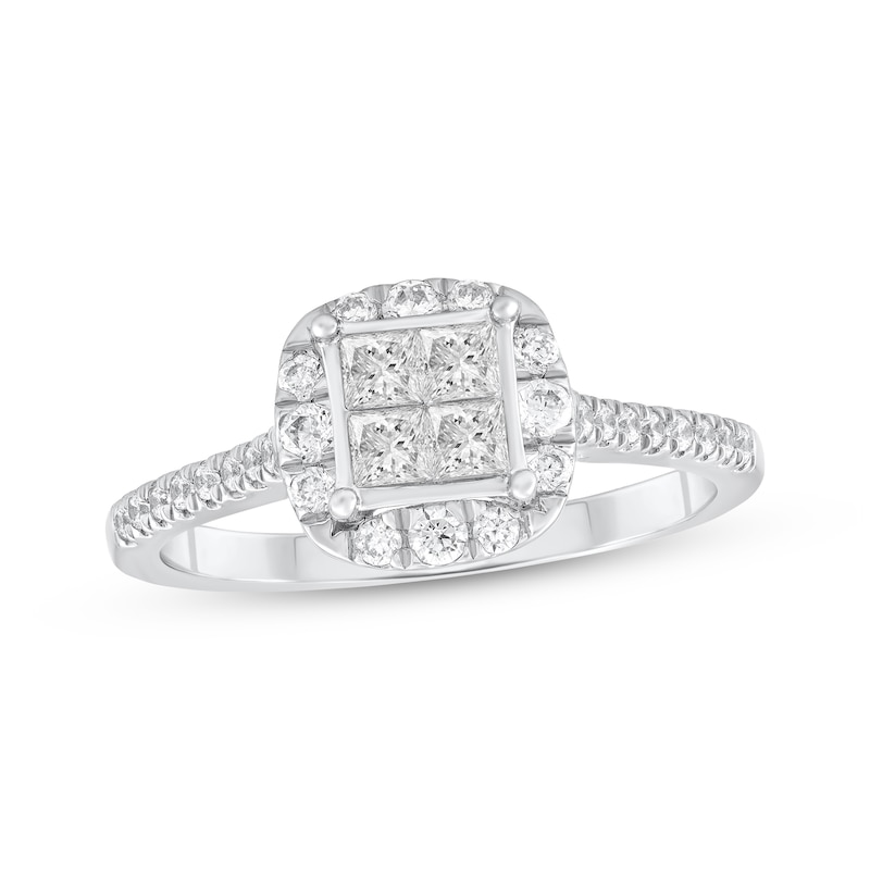 Main Image 1 of Princess-Cut Diamond Quad Halo Engagement Ring 5/8 ct tw 14K White Gold