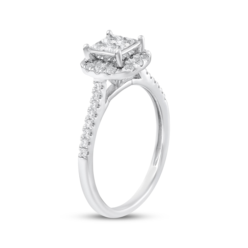 Princess-Cut Diamond Quad Halo Engagement Ring 5/8 ct tw 14K White Gold