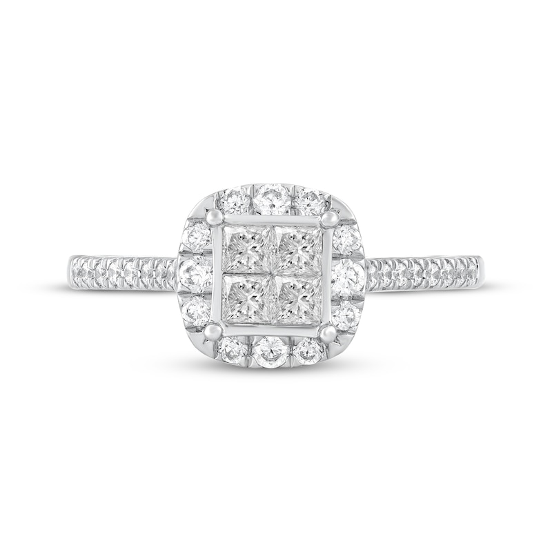 Princess-Cut Diamond Quad Halo Engagement Ring 5/8 ct tw 14K White Gold