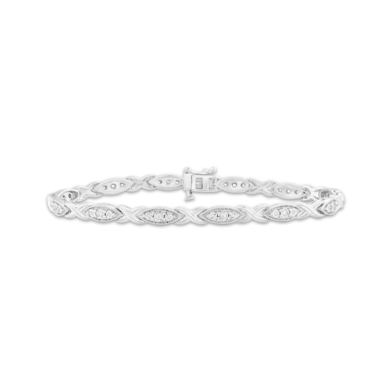 Diamond Marquise & Crisscross Link Bracelet 1/4 ct tw Sterling Silver 7.25"