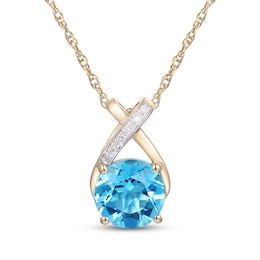 Swiss Blue Topaz & Diamond Accent Crossover Necklace 10K Yellow Gold 18&quot;