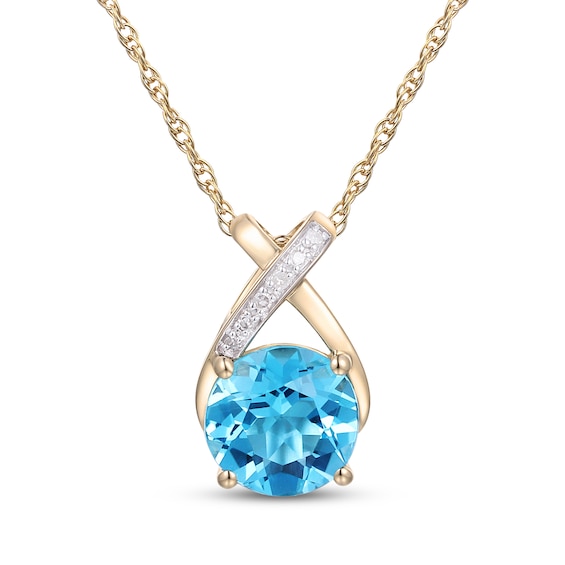 Swiss Blue Topaz & Diamond Accent Crossover Necklace 10K Yellow Gold 18"