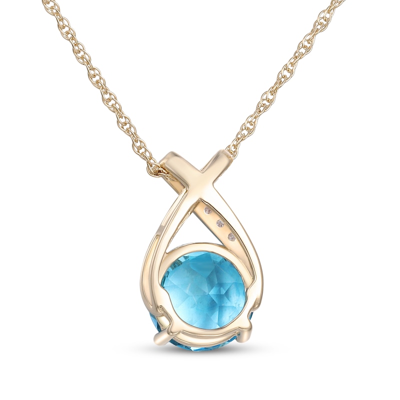 Main Image 3 of Swiss Blue Topaz & Diamond Accent Crossover Necklace 10K Yellow Gold 18&quot;