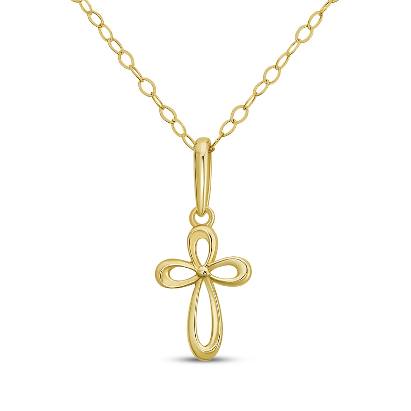 Main Image 1 of Children's Looping Cross Necklace 14K Yellow Gold 13&quot;