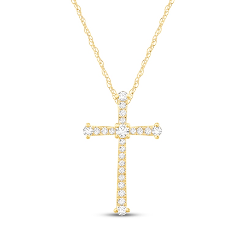 Main Image 1 of Diamond Cross Necklace 1/5 ct tw 10K Yellow Gold 18&quot;