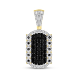 Men's Baguette-Cut Black & White Diamond Dog Tag Necklace Charm 2 ct tw 10K Yellow Gold