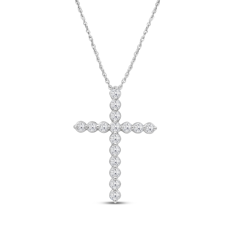 Main Image 1 of Lab-Grown Diamonds by KAY Cross Necklace 1 ct tw 14K White Gold 18&quot;