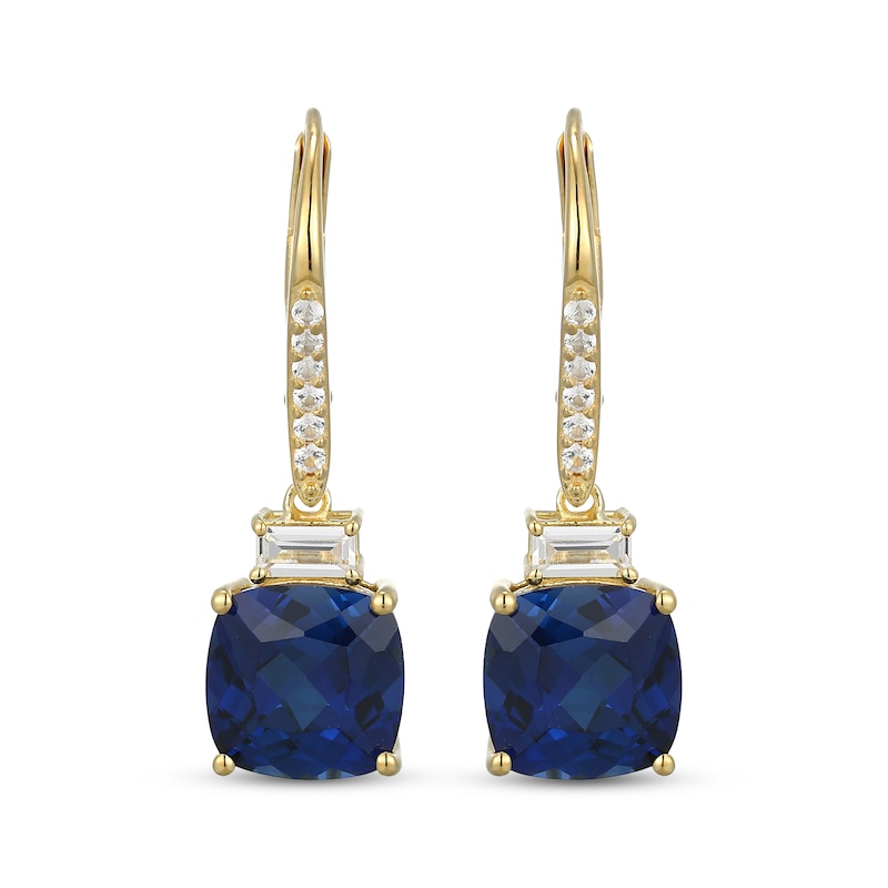 Main Image 2 of Cushion-Cut Blue & White Lab-Created Sapphire Drop Earrings 18K Yellow Gold-Plated Sterling Silver