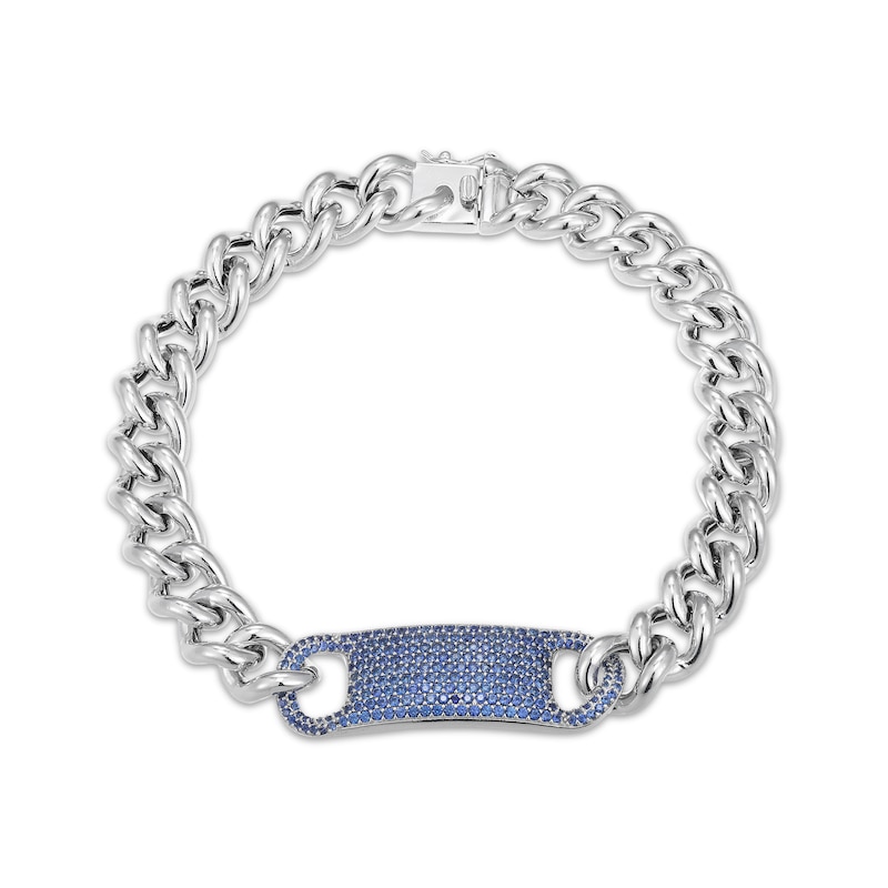 Main Image 1 of Men's Blue Sapphire Curb Chain Bracelet Sterling Silver 8.5&quot;