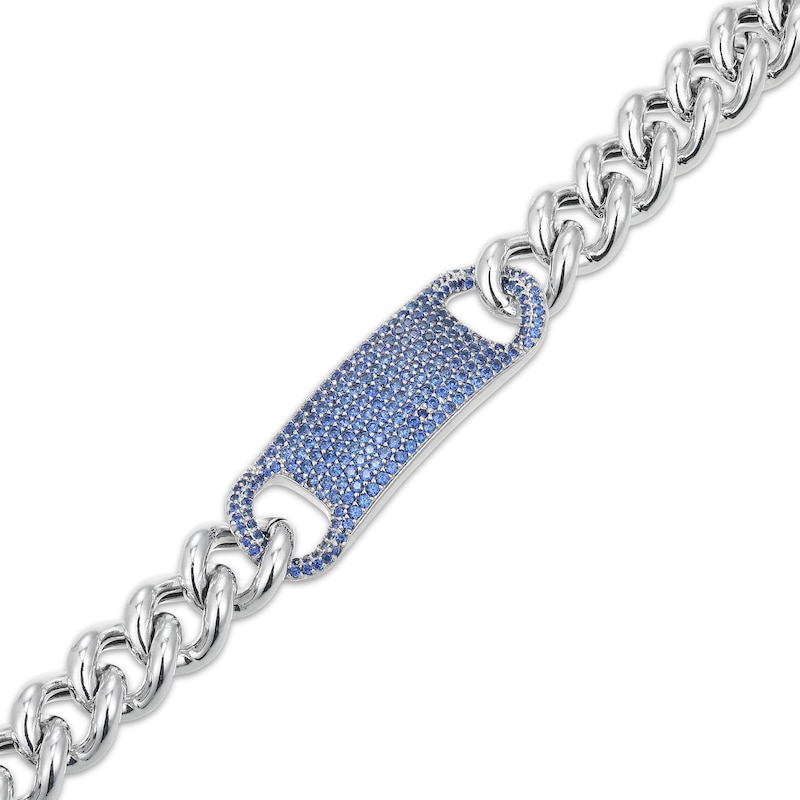 Main Image 2 of Men's Blue Sapphire Curb Chain Bracelet Sterling Silver 8.5&quot;