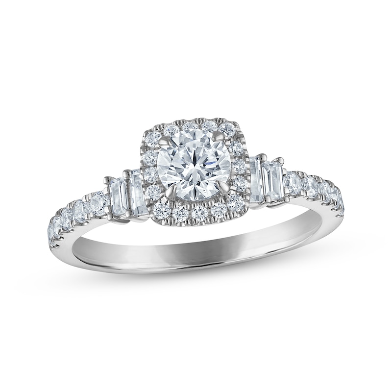 Main Image 1 of Round-Cut Diamond Halo Engagement Ring 1 ct tw 14K White Gold