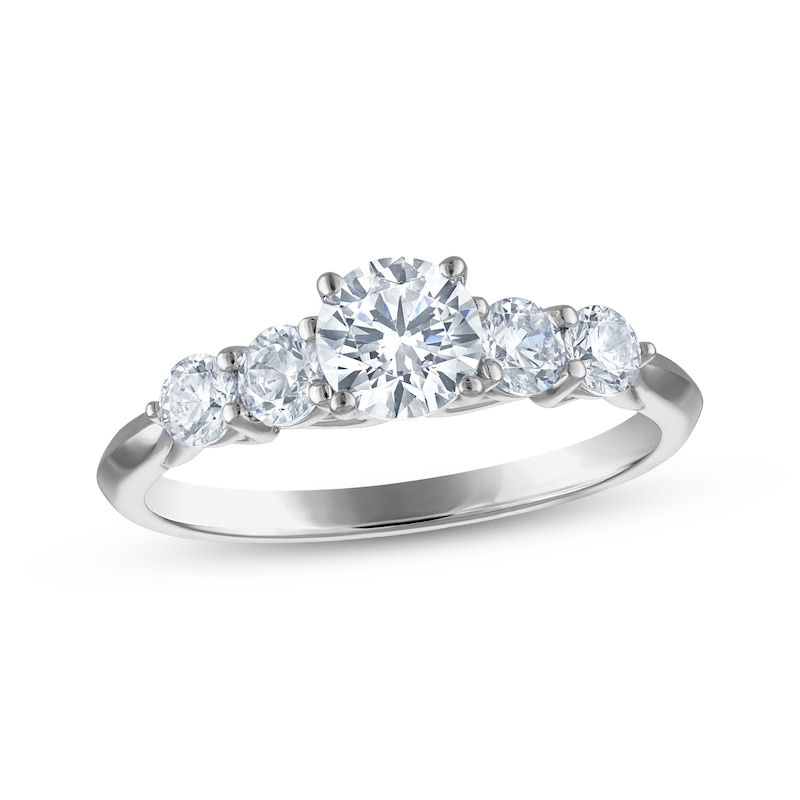 Main Image 1 of Round-Cut Diamond Five-Stone Engagement Ring 1-1/5 ct tw 14K White Gold