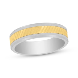 Men's Wedding Band White Tungsten Carbide & 14K Yellow Gold 6mm