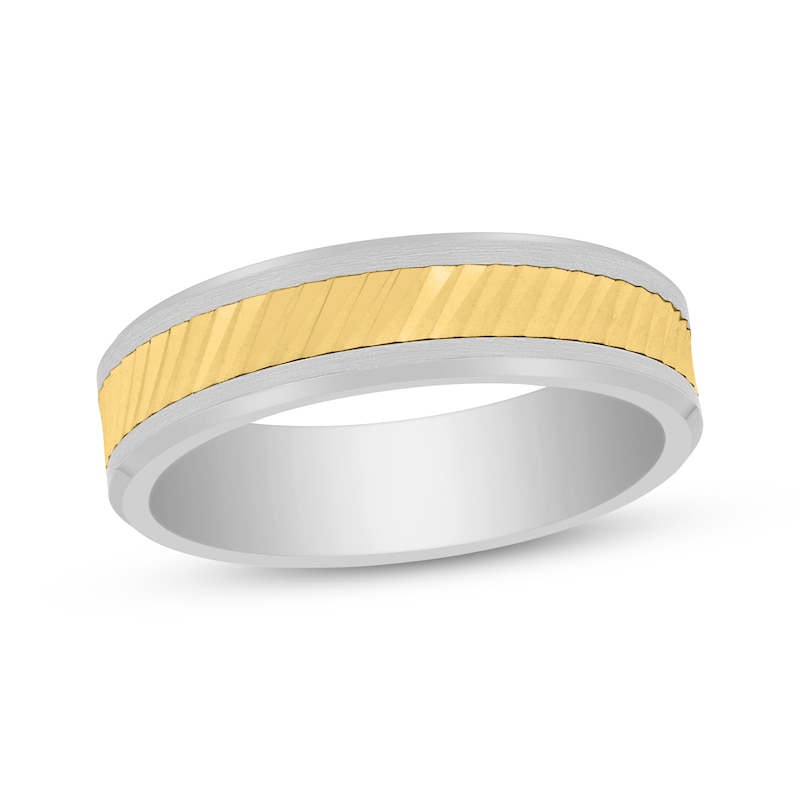 Main Image 1 of Men's Wedding Band White Tungsten Carbide & 14K Yellow Gold 6mm