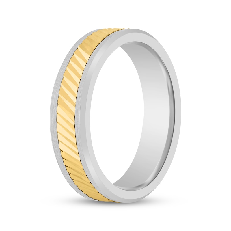 Main Image 2 of Men's Wedding Band White Tungsten Carbide & 14K Yellow Gold 6mm