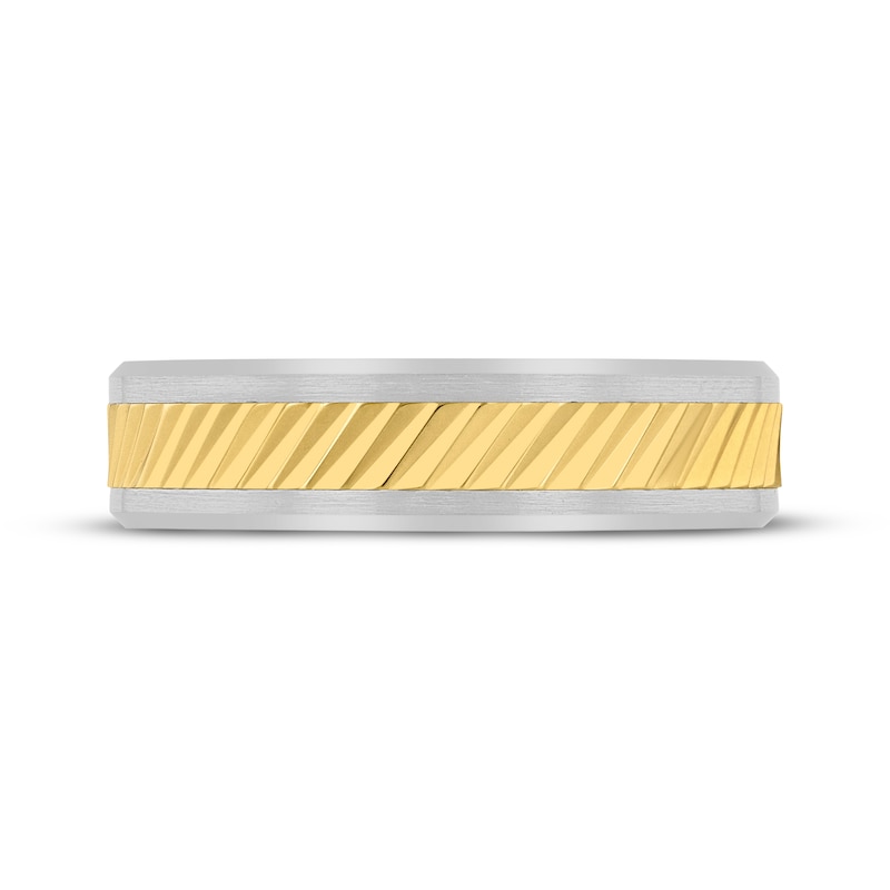 Main Image 3 of Men's Wedding Band White Tungsten Carbide & 14K Yellow Gold 6mm