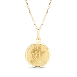 Zodiac Gemini Medallion Necklace 14K Yellow Gold 18&quot;