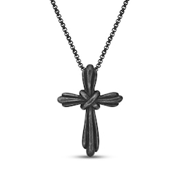 Men's Antique-Finish Cross Necklace Black Ion-Plated Stainless Steel 24&quot;