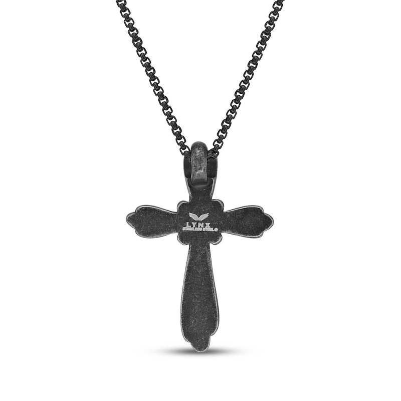 Main Image 3 of Men's Antique-Finish Cross Necklace Black Ion-Plated Stainless Steel 24&quot;