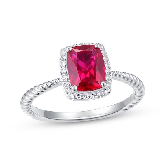 Cushion-Cut Lab-Created Ruby & White Lab-Created Sapphire Twist Ring Sterling Silver