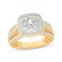 Multi-Diamond Center Cushion Frame Engagement Ring 2 ct tw 10K Yellow Gold