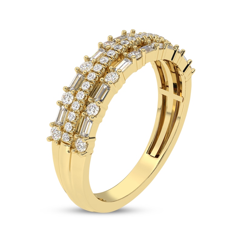 Main Image 2 of Baguette & Round-Cut Diamond Three-Row Anniversary Band 1/2 ct tw 14K Yellow Gold