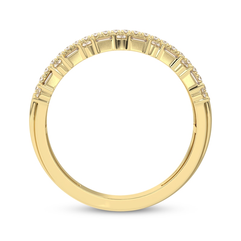 Main Image 3 of Baguette & Round-Cut Diamond Three-Row Anniversary Band 1/2 ct tw 14K Yellow Gold