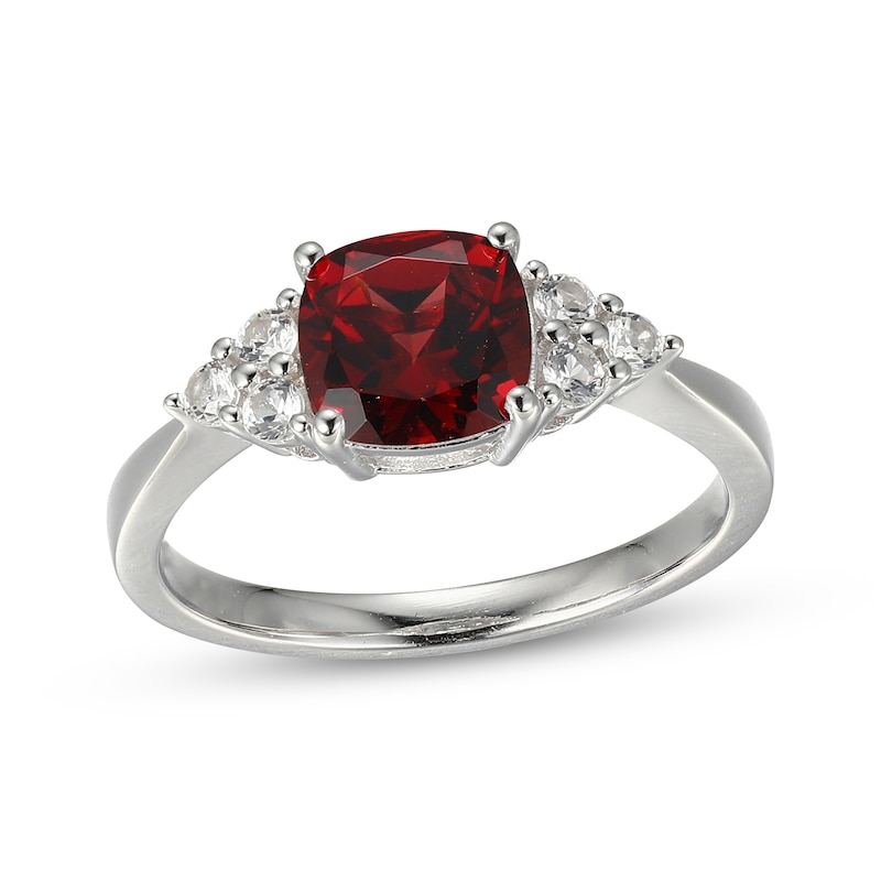 Main Image 1 of Cushion-Cut Garnet & White Lab-Created Sapphire Ring Sterling Silver