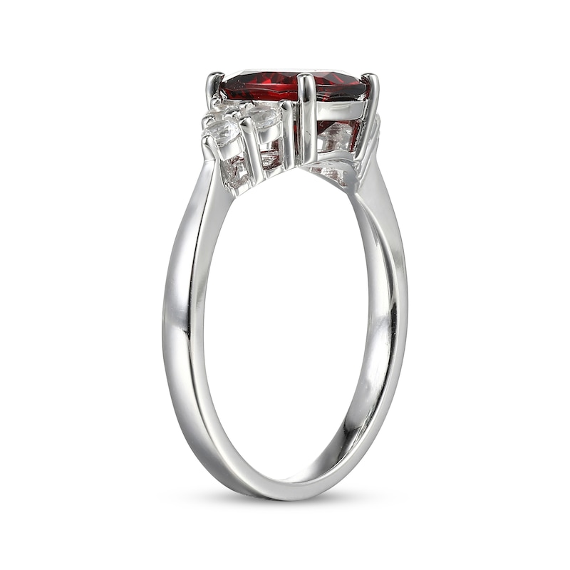 Main Image 2 of Cushion-Cut Garnet & White Lab-Created Sapphire Ring Sterling Silver